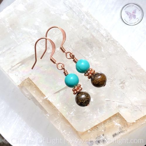 Bronzite & Turquoise Copper Earrings